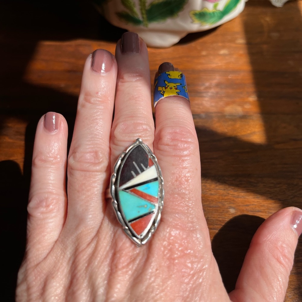 Navajo Sterling Silver and Multi-stone Inlay.  Handmade and signed. ❤️ - Picture 4 of 9